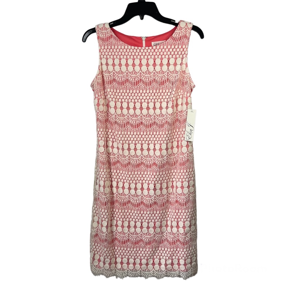 Eliza J crochet lace overlay sheath dress size 4 in coral sleeveless eyelash